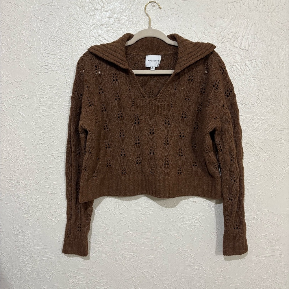 Pink Rose Brown V-Neck Cropped Top Sweater